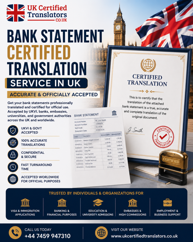 Bank Statement Certified Translation Service in UK