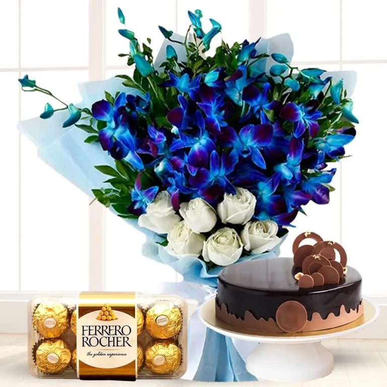 Orchids Roses Bouquet Cake Chocolate 768x768