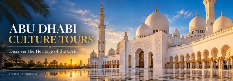 Abu Dhabi Culture Tours  Grand Mosque at Golden Hour 768x267